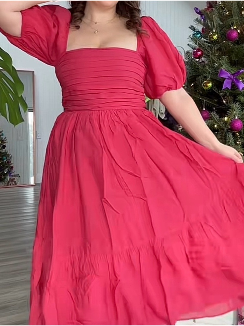 Abercrombie & Fitch Raspberry Puff-Sleeve Maxi Dress